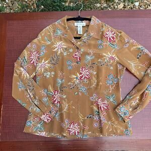 Evan-Picone 100% Silk Floral Blouse - Women's Size 8 - Multicolor Western Chic